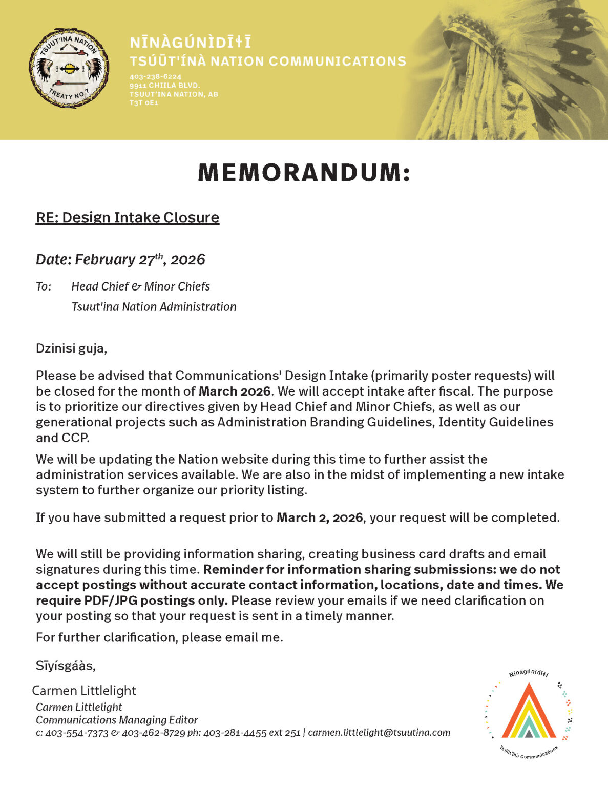 Communications Memo - Intake Closure and Revised Communications ...